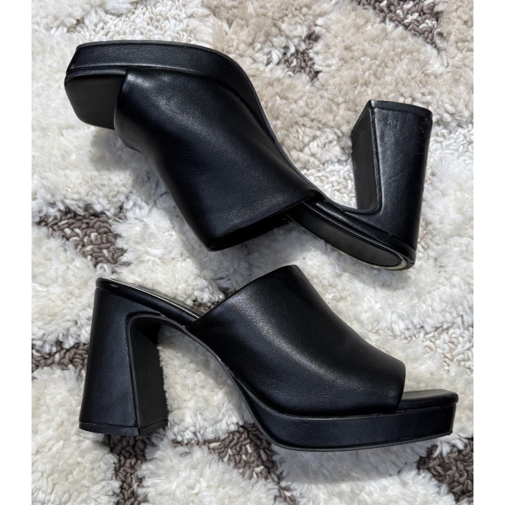 XOXO Black Platform Slides Heel Chunky Sandal 90s Y2K Square Toe Indie Sleaze